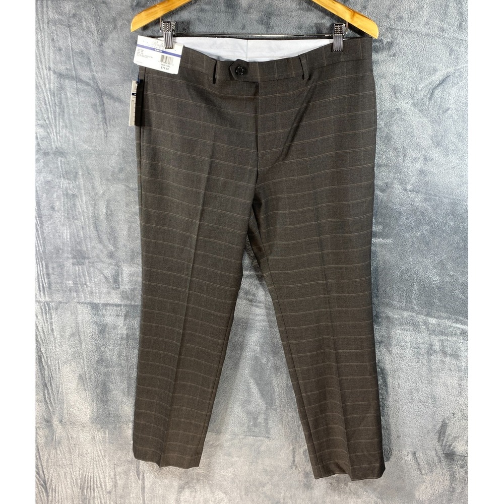 Ralph Lauren Comfort Flex Flat Front Dress Pants 34x29 Mens Brown Windowpane NEW